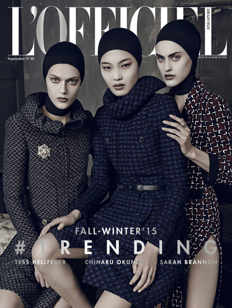 Chiharu Okunugi, Tess Hellfeuer, Sarah Brannon featured on the L\'Officiel Singapore cover from September 2015