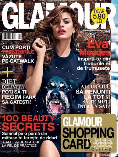 Eva Mendes featured on the Glamour Romania cover from April 2013