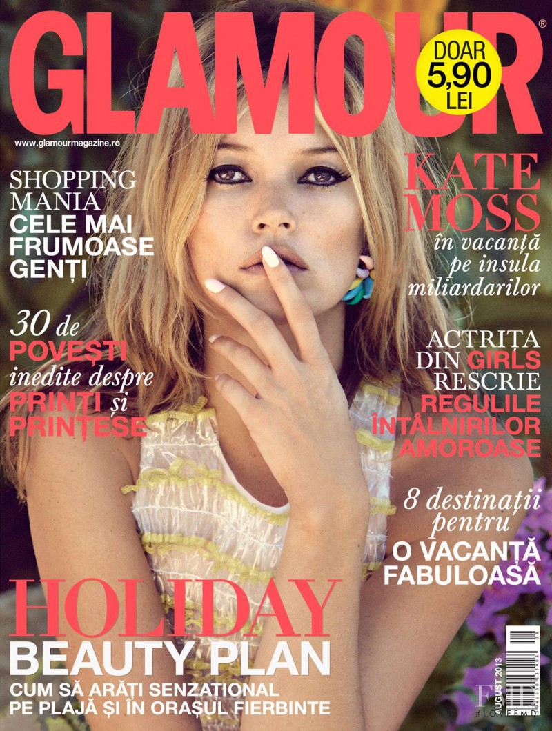 Kate Moss featured on the Glamour Romania cover from August 2013