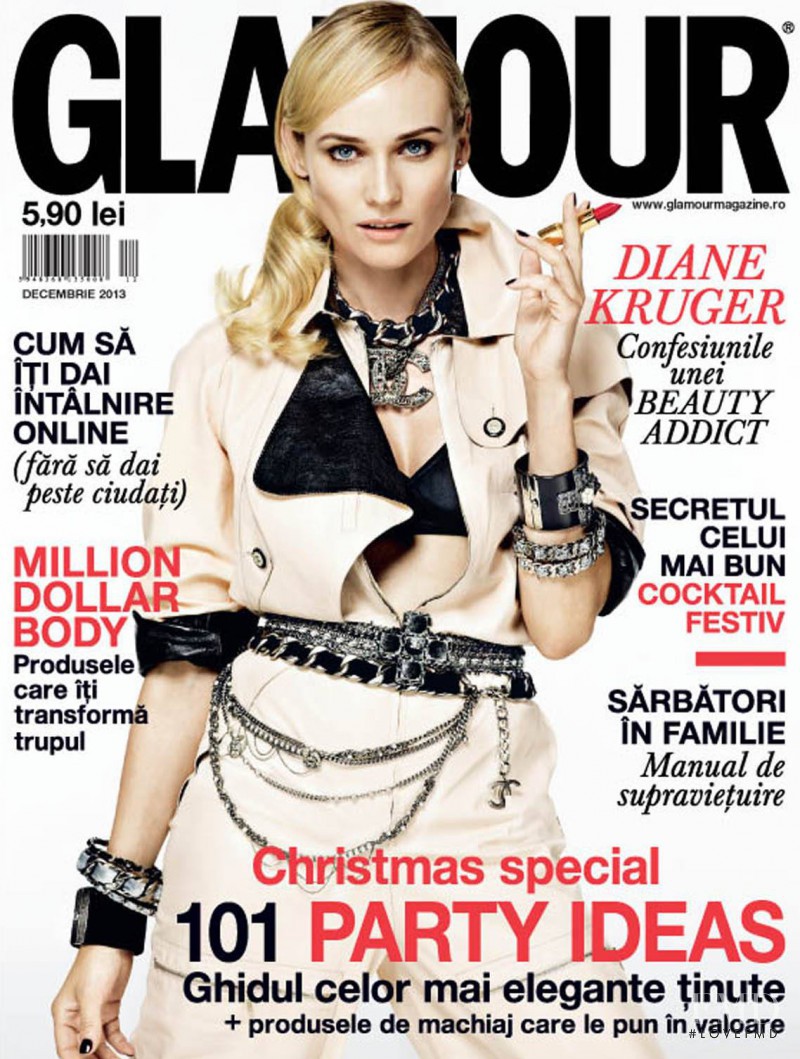 Diane Heidkruger featured on the Glamour Romania cover from December 2013