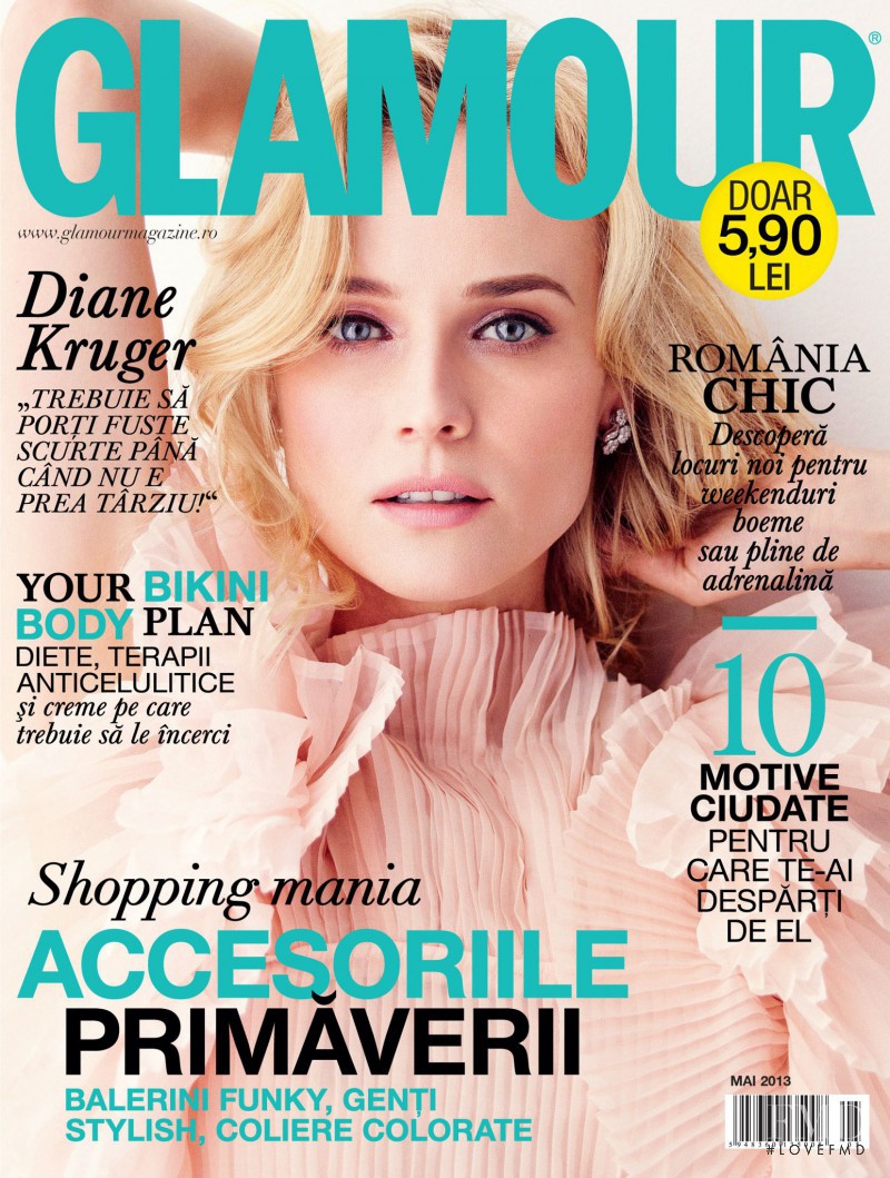 Diane Heidkruger featured on the Glamour Romania cover from May 2013