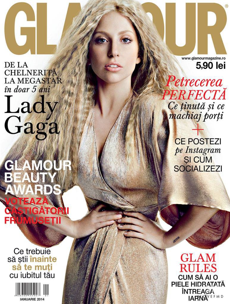 Lady Gaga featured on the Glamour Romania cover from January 2014