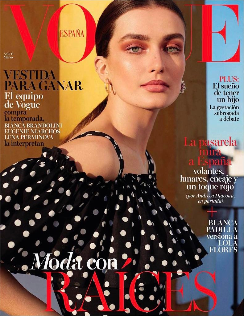 Andreea Diaconu featured on the Glamour Romania cover from April 2017