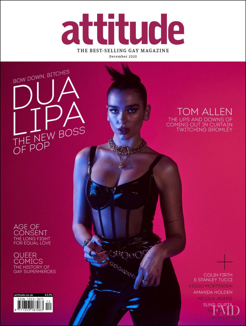 Dua Lipa featured on the Attitude UK cover from November 2020