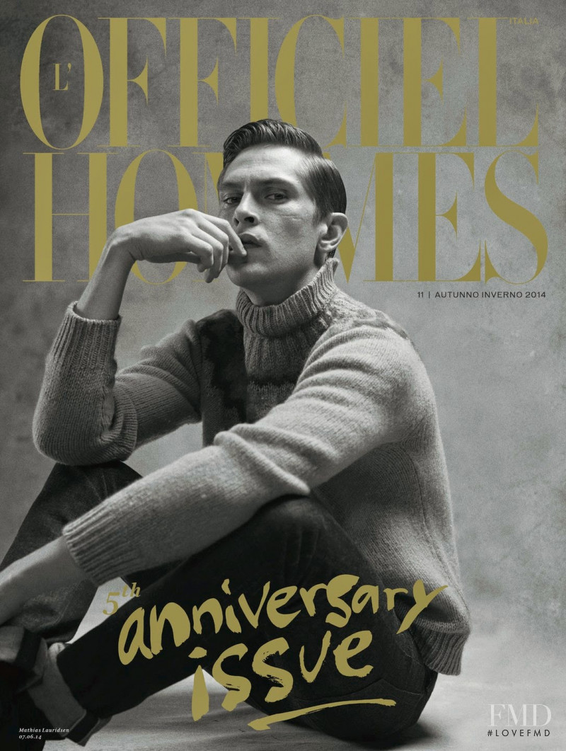 Mathias Lauridsen featured on the L\'Officiel Hommes Italy cover from September 2014