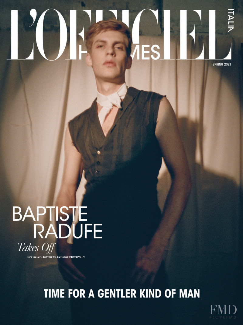 Baptiste Radufe featured on the L\'Officiel Hommes Italy cover from March 2021