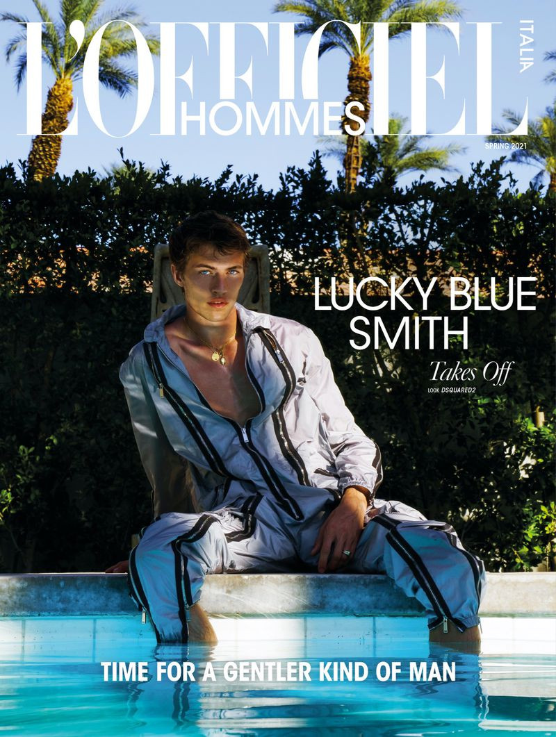 Lucky Blue Smith featured on the L\'Officiel Hommes Italy cover from March 2021