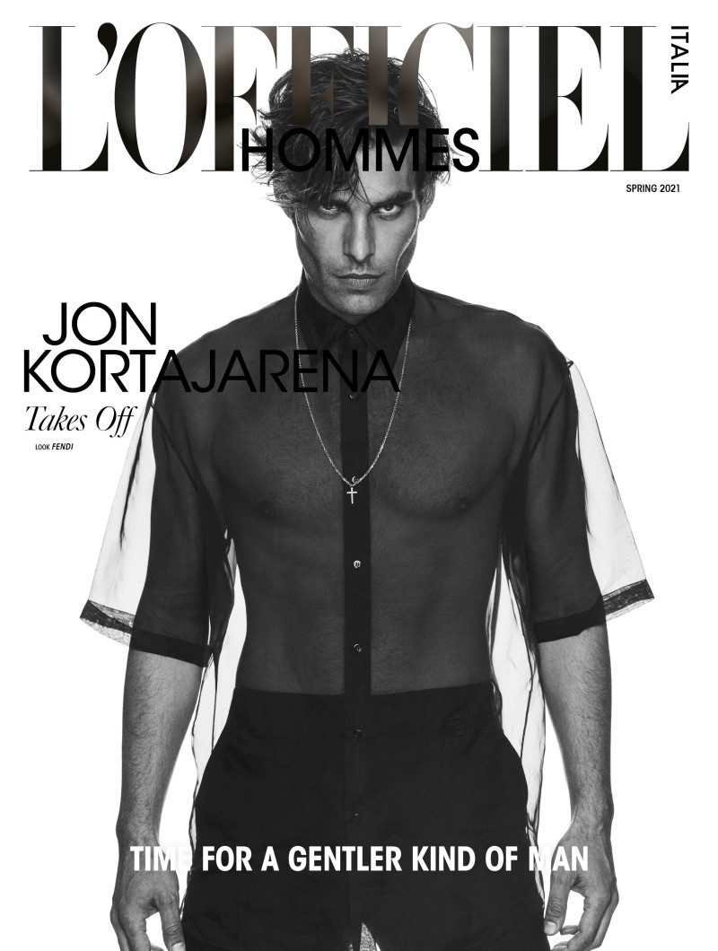 Jon Kortajarena featured on the L\'Officiel Hommes Italy cover from March 2021