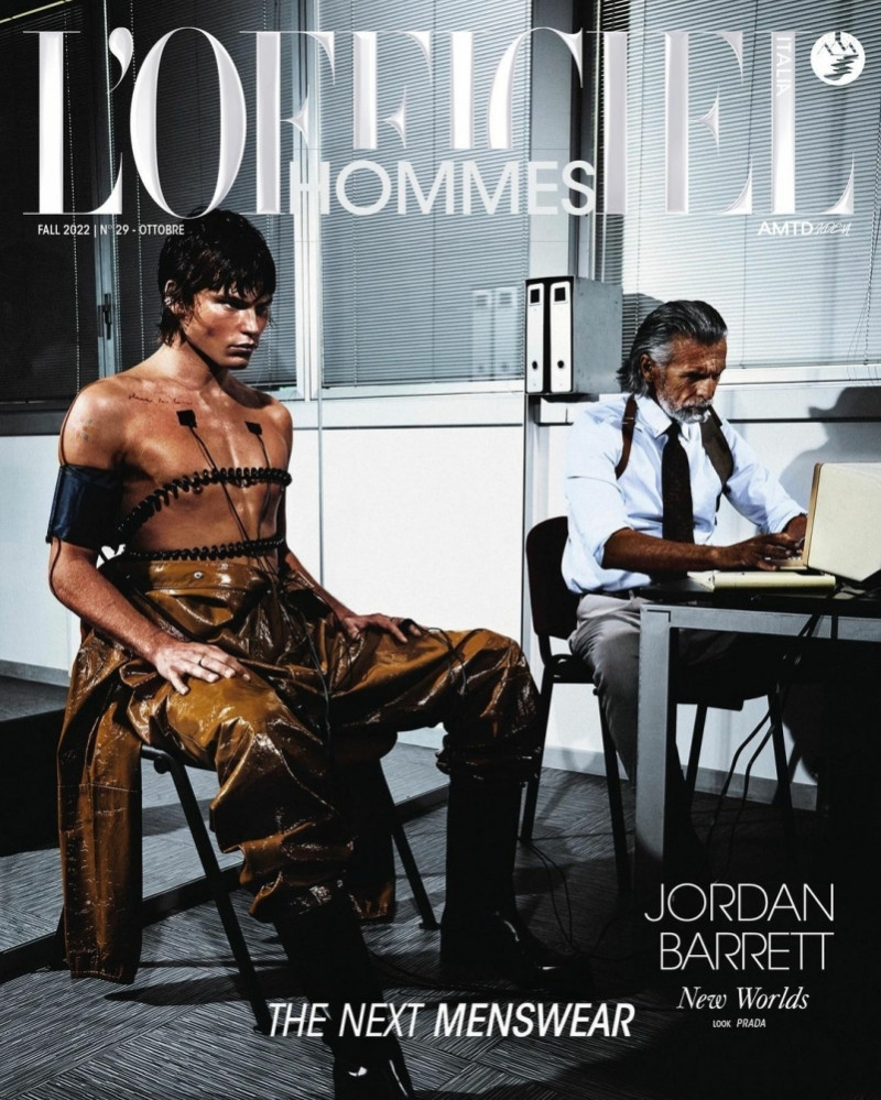 Jordan Barrett featured on the L\'Officiel Hommes Italy cover from October 2022