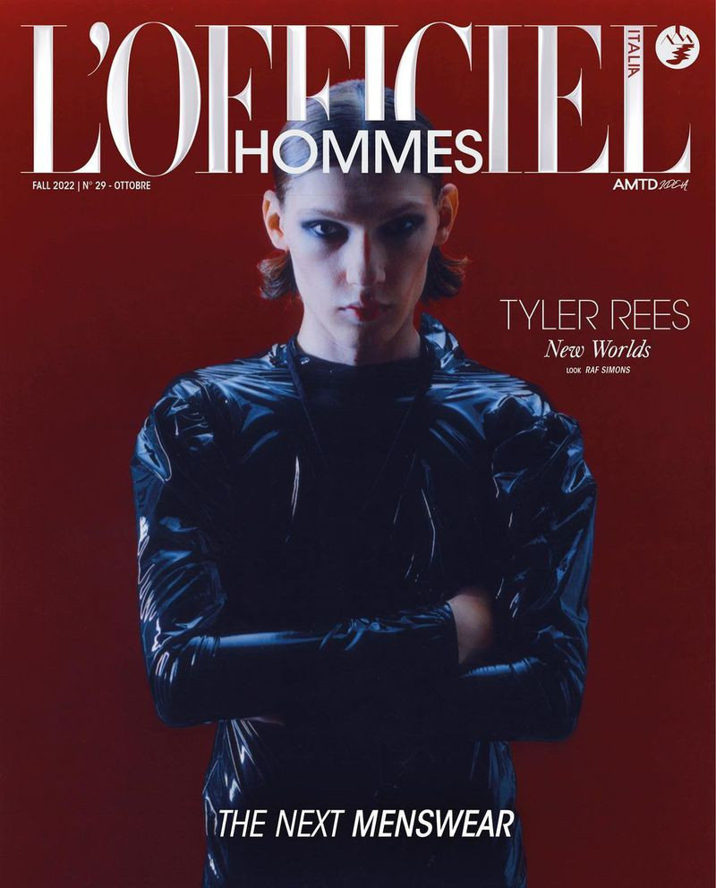 Tyler Rees featured on the L\'Officiel Hommes Italy cover from October 2022