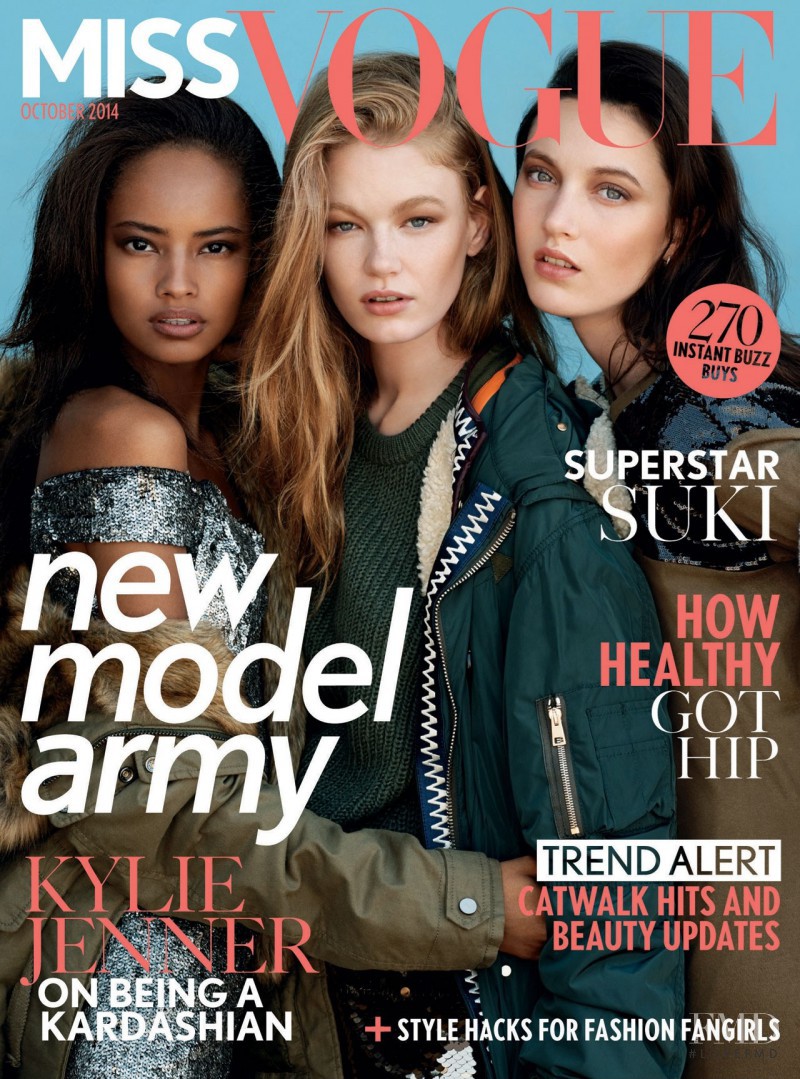 Malaika Firth, Hollie May Saker, Matilda Lowther featured on the Miss Vogue UK cover from October 2014