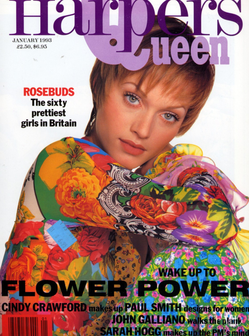 Amber Valletta featured on the Harpers & Queen cover from January 1993