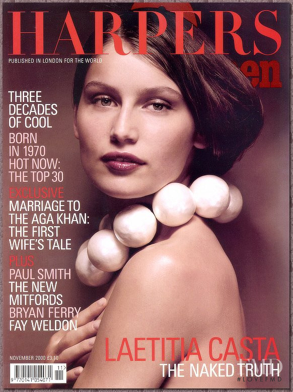 Laetitia Casta featured on the Harpers & Queen cover from November 2000