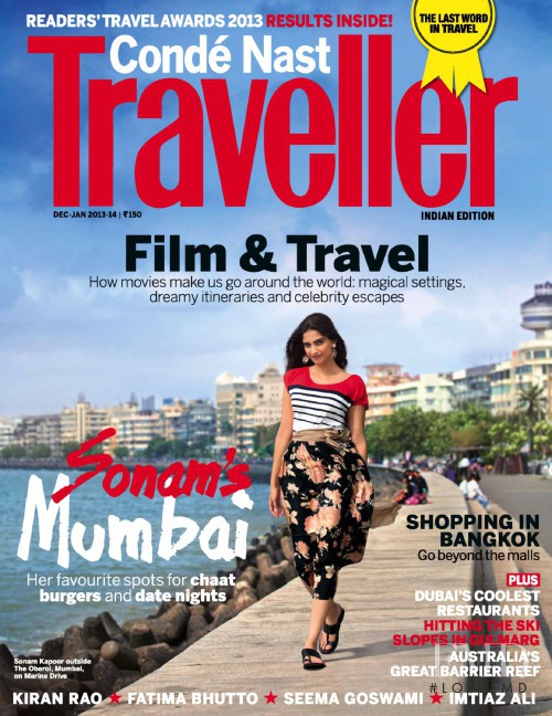 Sonam Kapoor featured on the Condé Nast Traveller India cover from December 2013