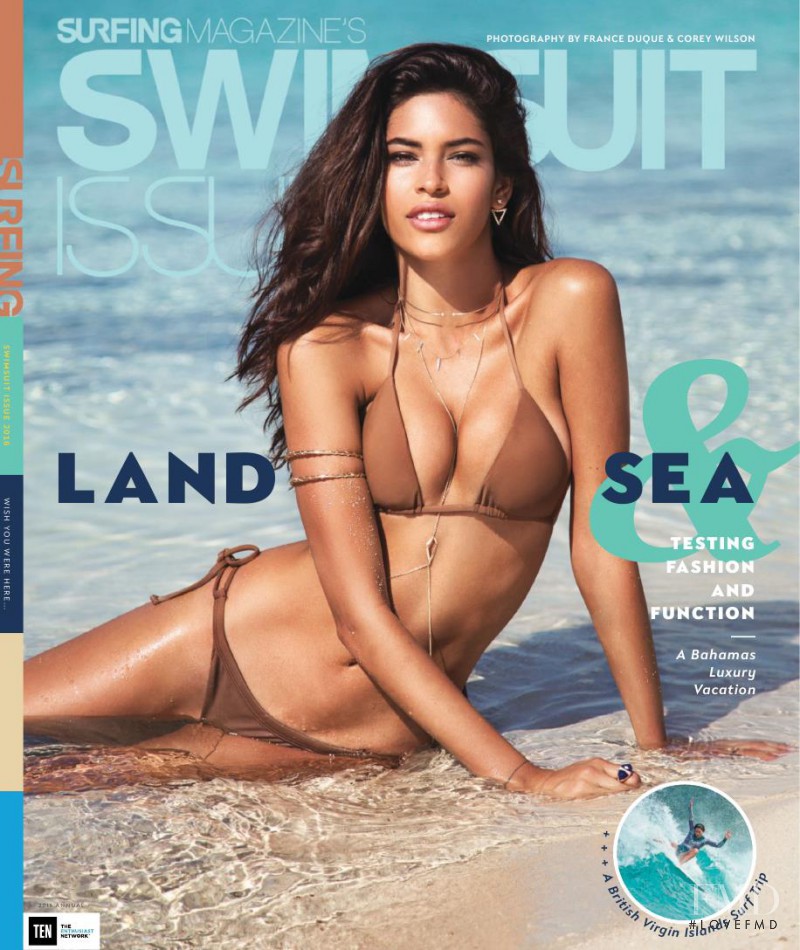 Juliana Herz featured on the Surfing Magazine Swimsuit Issue cover from February 2016
