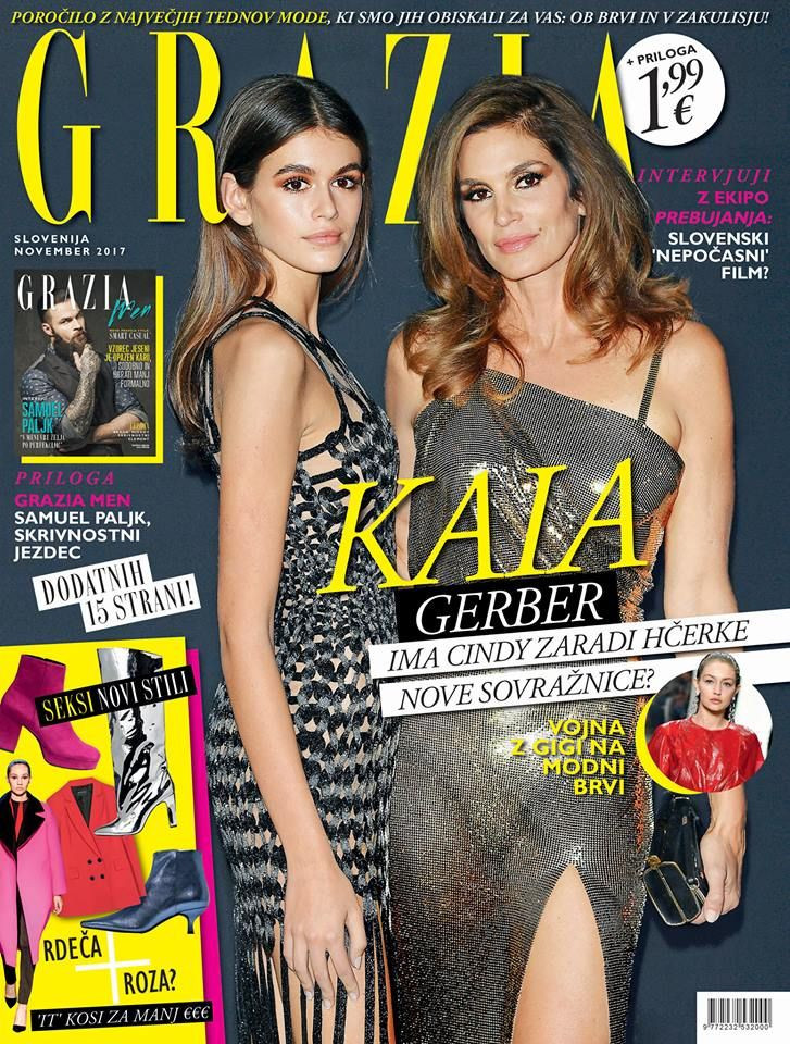 Cindy Crawford, Kaia Gerber featured on the Grazia Slovenia cover from November 2017