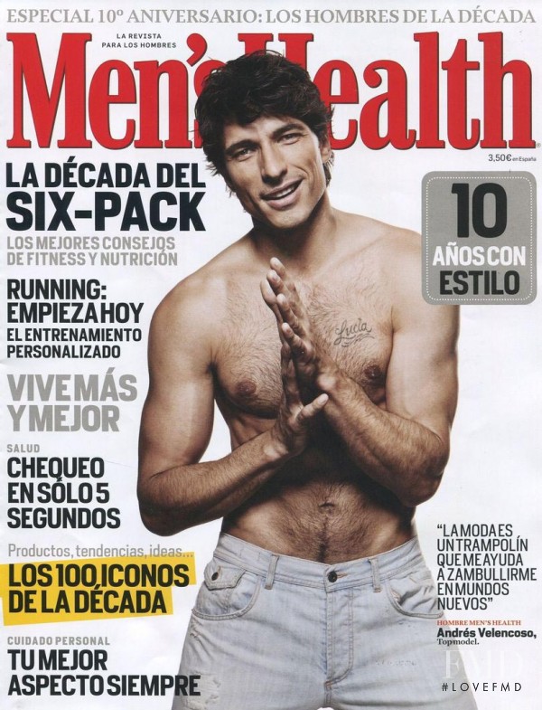 Andrés Velencoso featured on the Men\'s Health Spain cover from April 2011