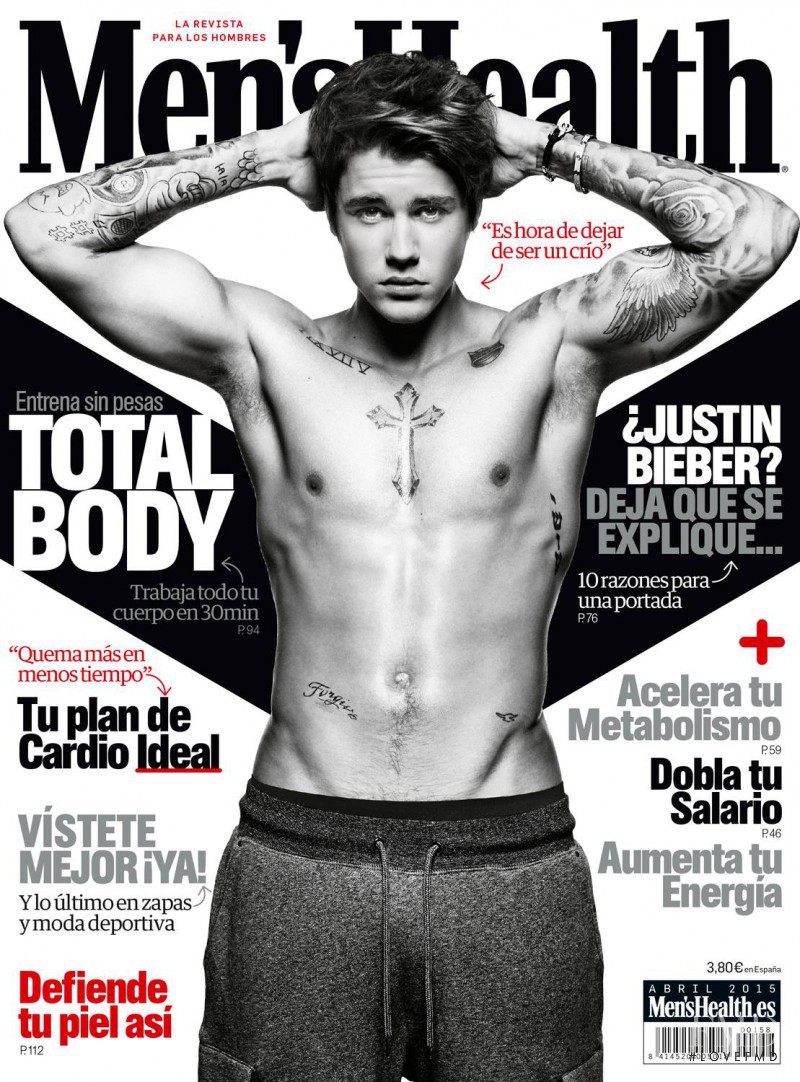 Justin Bieber featured on the Men\'s Health Spain cover from April 2015