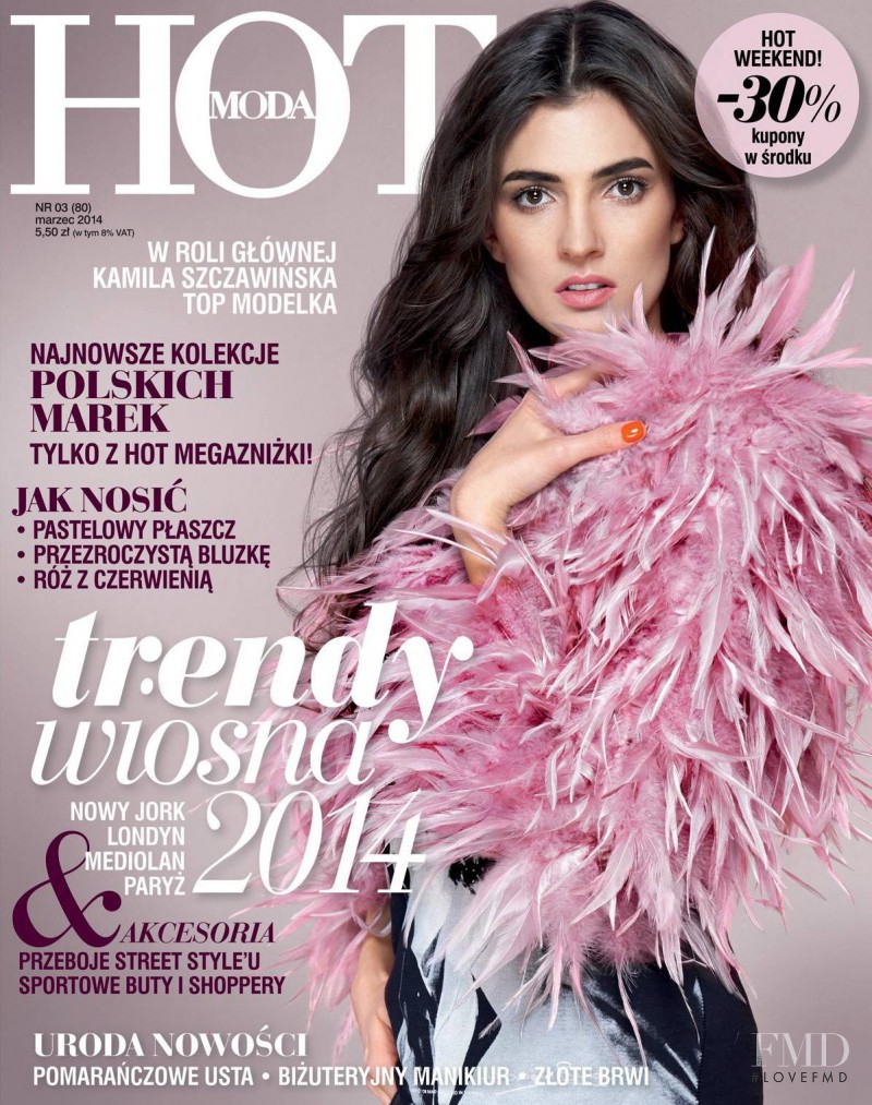 Kamila Szczawinska featured on the HOT Moda cover from March 2014