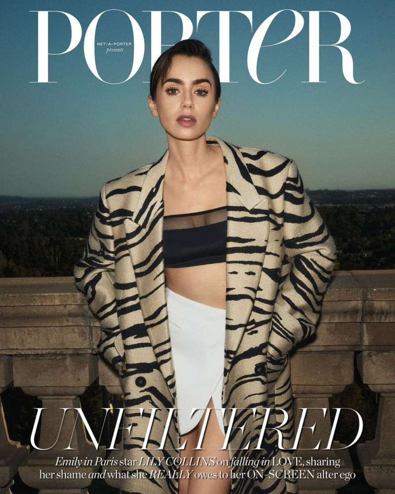 Lily Collins featured on the Porter cover from December 2022