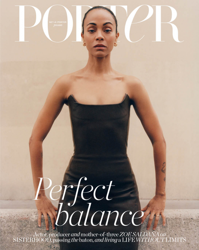 Zoe Saldana featured on the Porter cover from August 2023