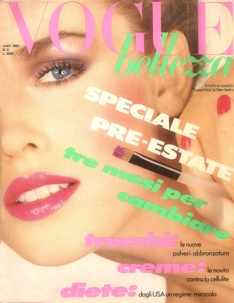 Anette Stai featured on the Vogue Beauty Italy cover from February 1982