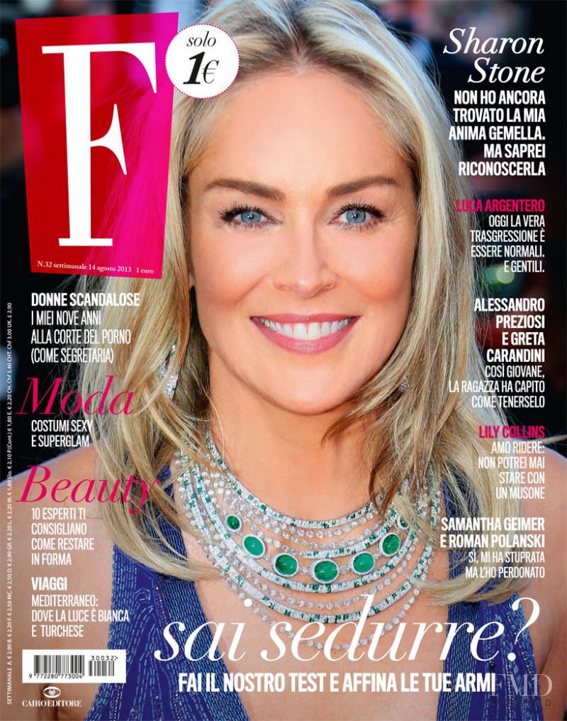Sharon STone featured on the F cover from August 2013