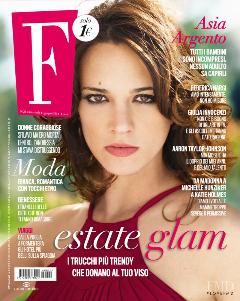 Asia Argento featured on the F cover from June 2014