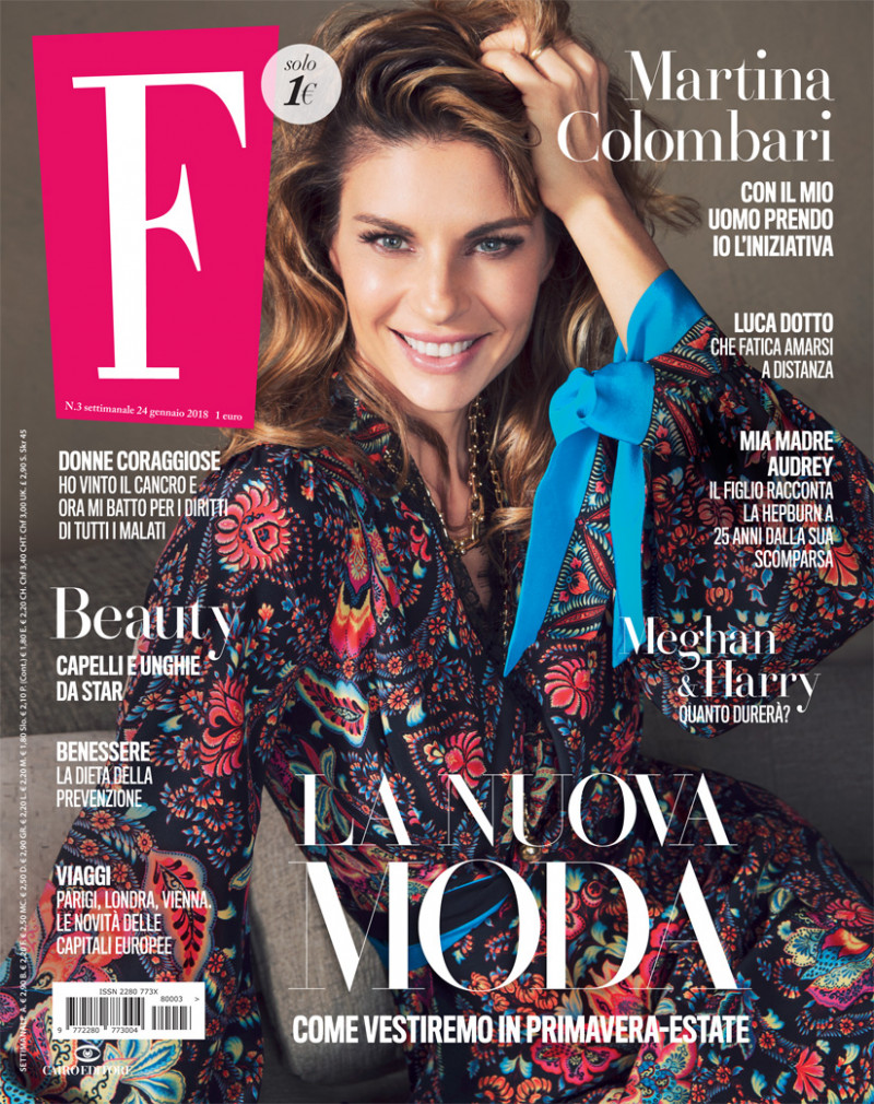 Martina Colombari featured on the F cover from January 2018