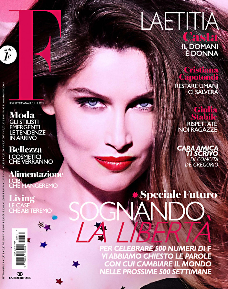 Laetitia Casta featured on the F cover from December 2021