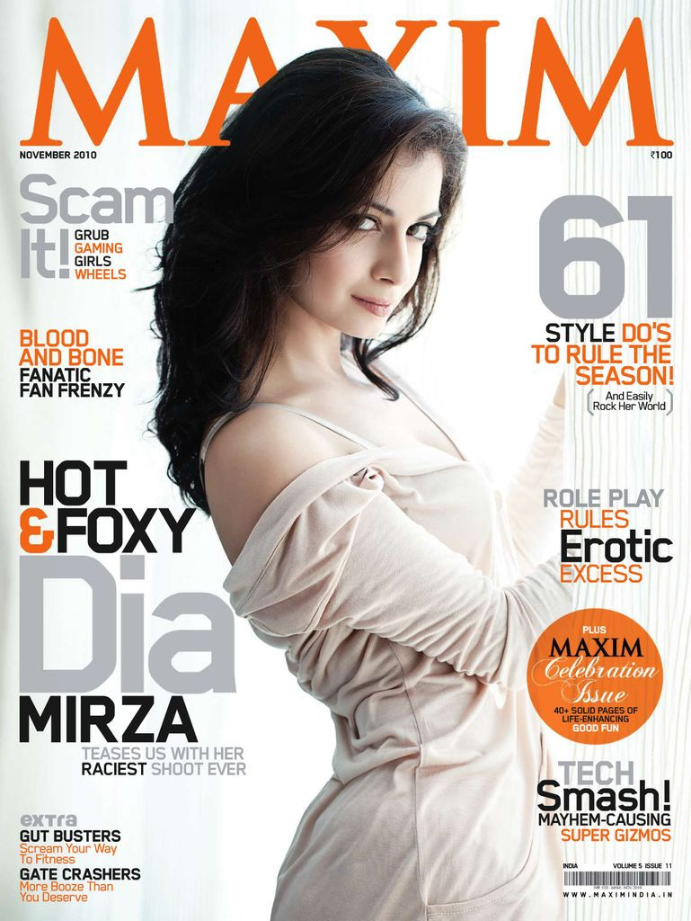 Dia Mirza featured on the Maxim India cover from November 2010