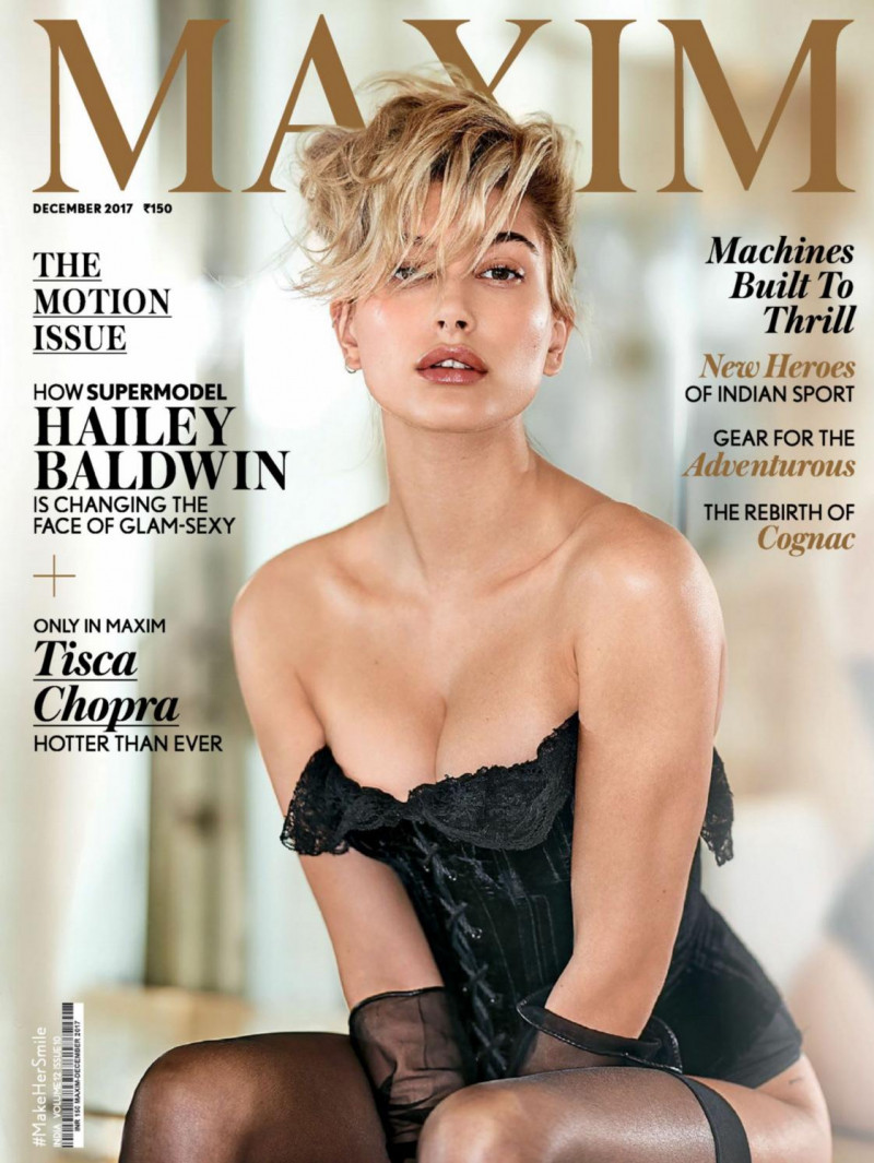 Hailey Baldwin Bieber featured on the Maxim India cover from December 2017