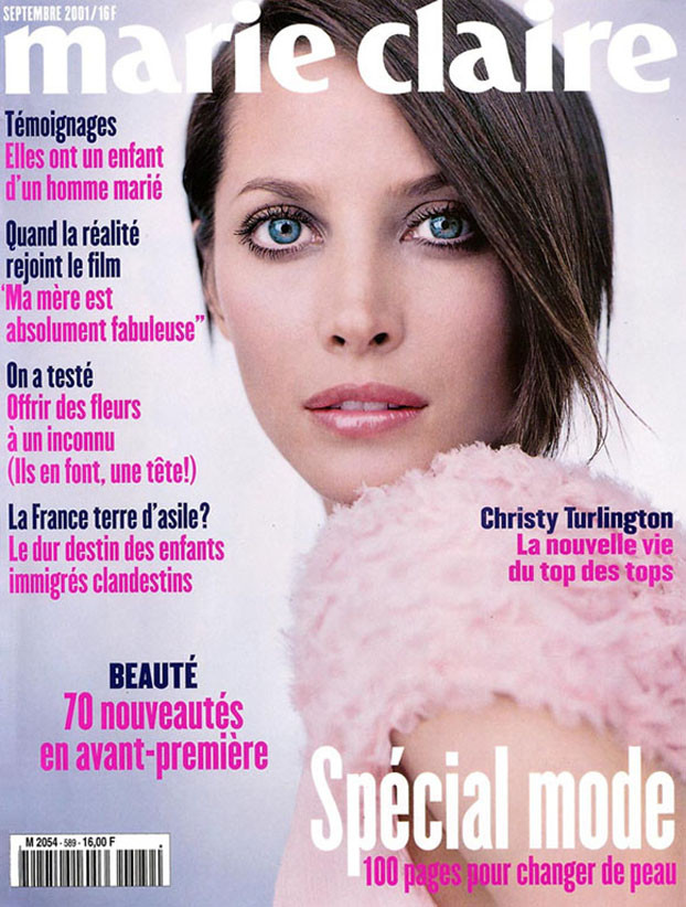 Christy Turlington featured on the Marie Claire France cover from September 2001