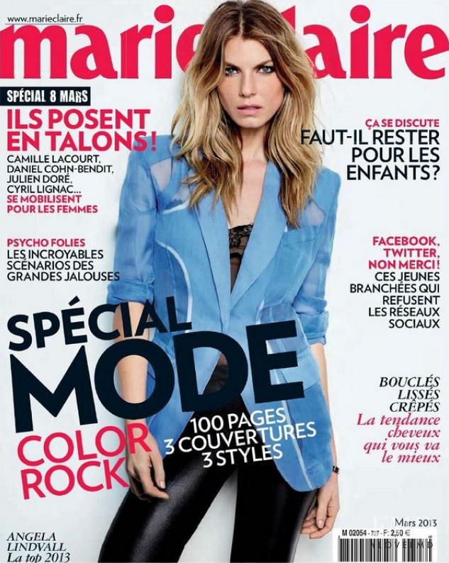 Angela Lindvall featured on the Marie Claire France cover from March 2013