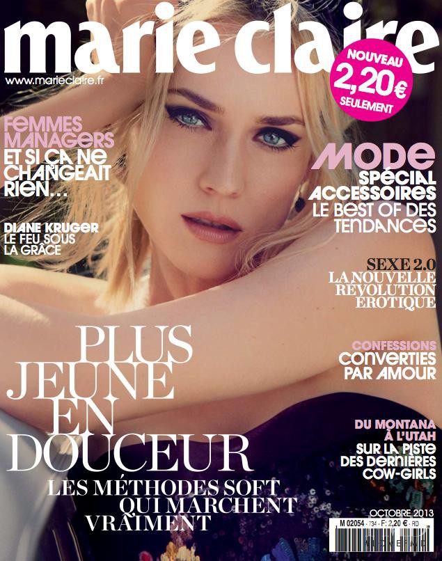 Diane Heidkruger featured on the Marie Claire France cover from October 2013