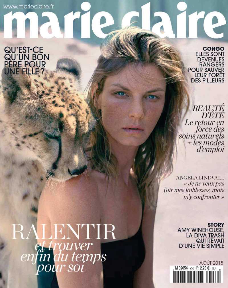 Angela Lindvall featured on the Marie Claire France cover from August 2015
