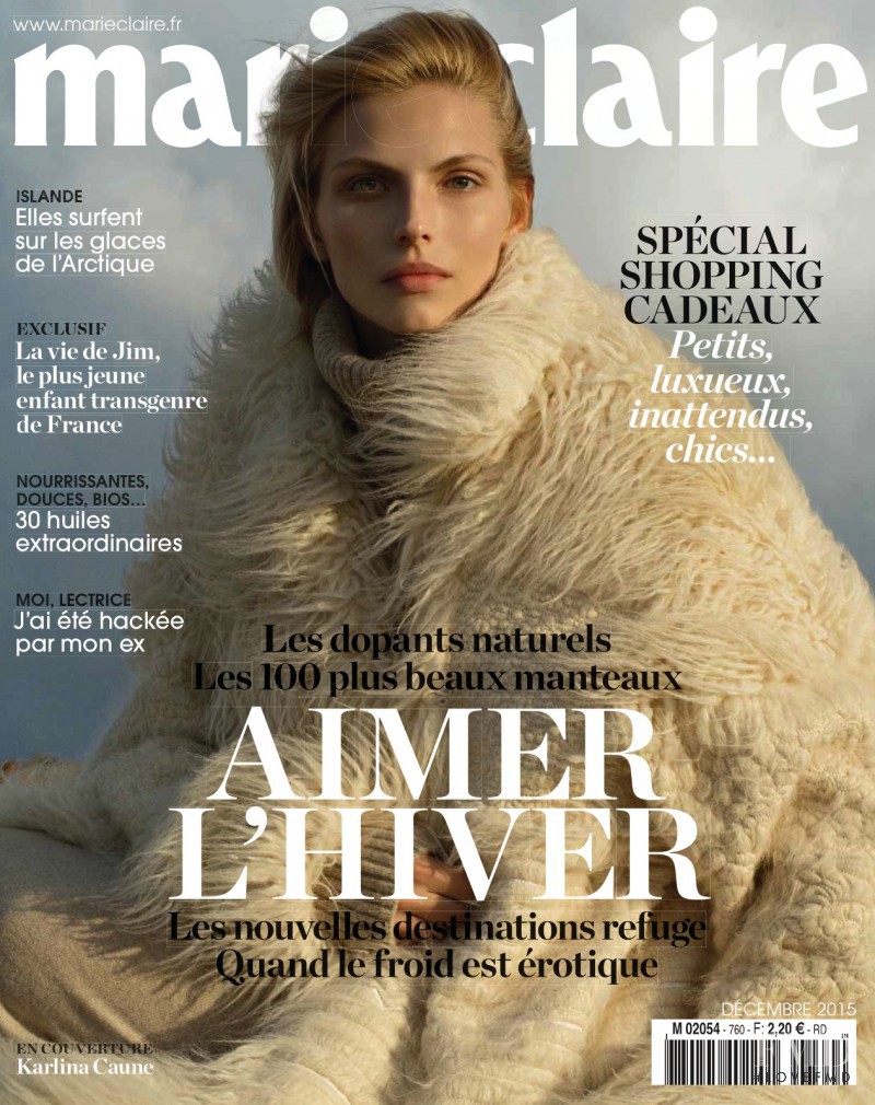 Karlina Caune featured on the Marie Claire France cover from December 2015