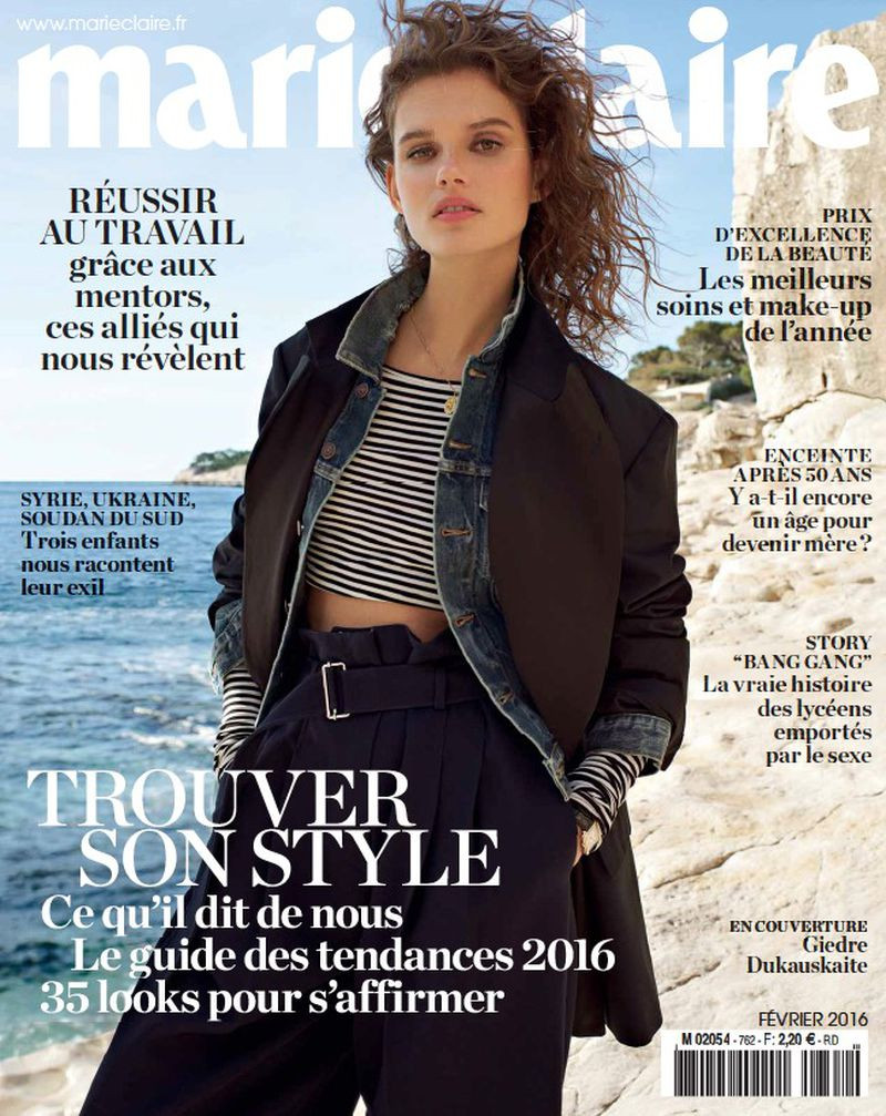 Giedre Dukauskaite featured on the Marie Claire France cover from February 2016