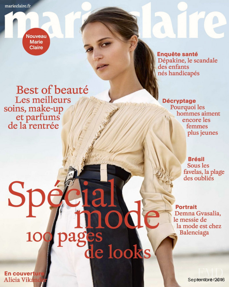 Alicia Vikander featured on the Marie Claire France cover from September 2016