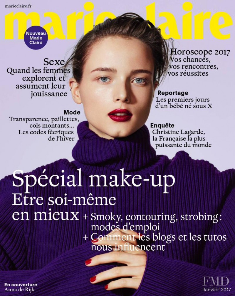 Anna de Rijk featured on the Marie Claire France cover from January 2017