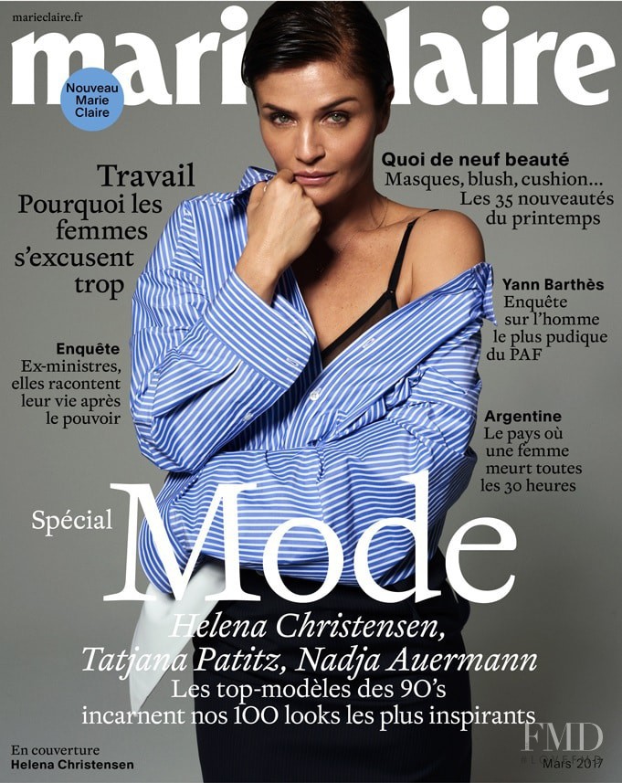 Helena Christensen featured on the Marie Claire France cover from March 2017