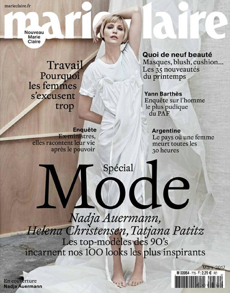 Nadja Auermann featured on the Marie Claire France cover from March 2017