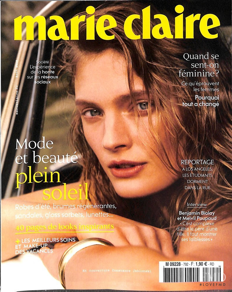 Constance Jablonski featured on the Marie Claire France cover from August 2018
