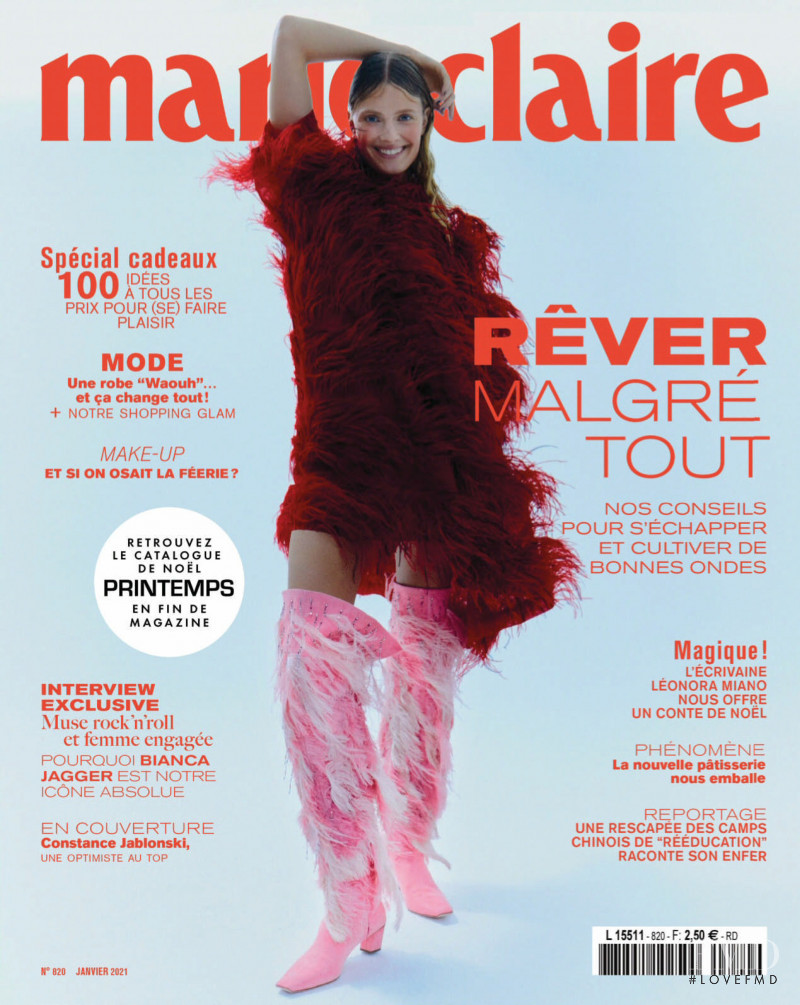 Constance Jablonski featured on the Marie Claire France cover from January 2021