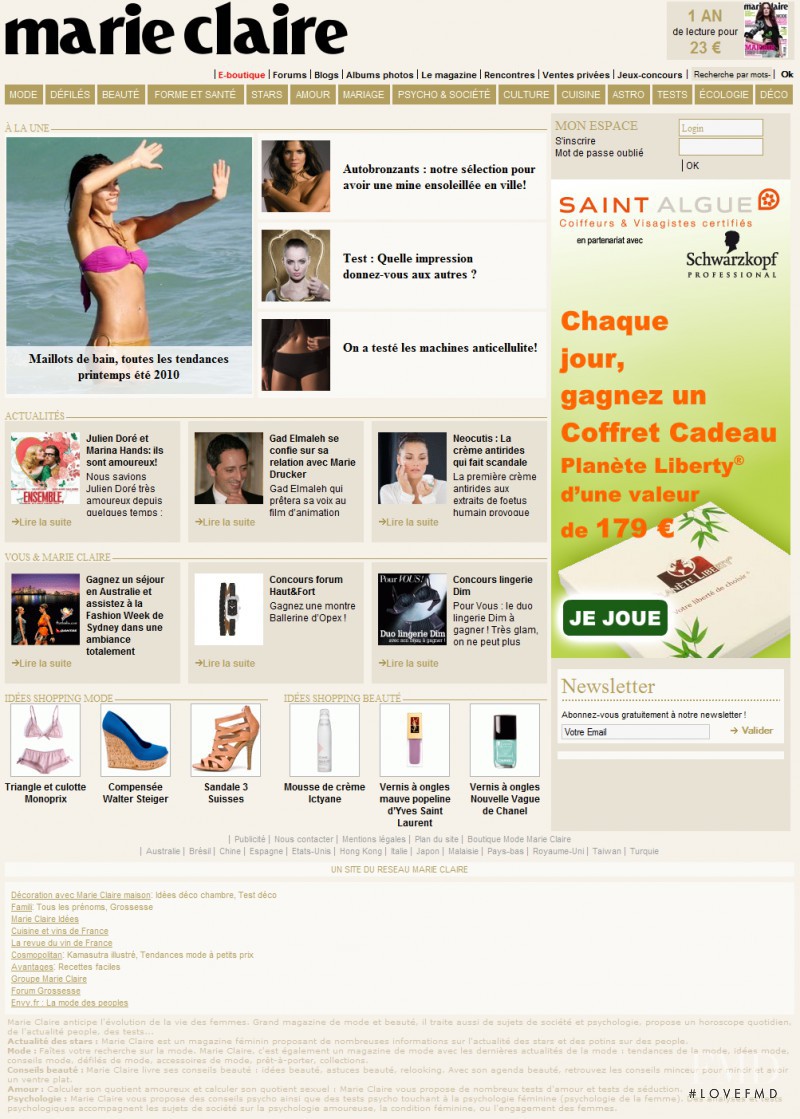  featured on the MarieClaire.fr screen from April 2010