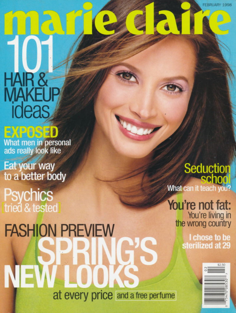 Christy Turlington featured on the Marie Claire USA cover from February 1998