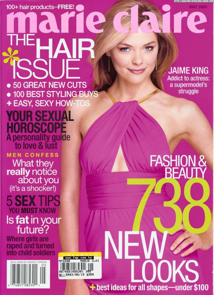 James Jaime King featured on the Marie Claire USA cover from May 2003