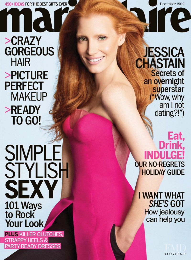 Jessica Chastain featured on the Marie Claire USA cover from December 2012