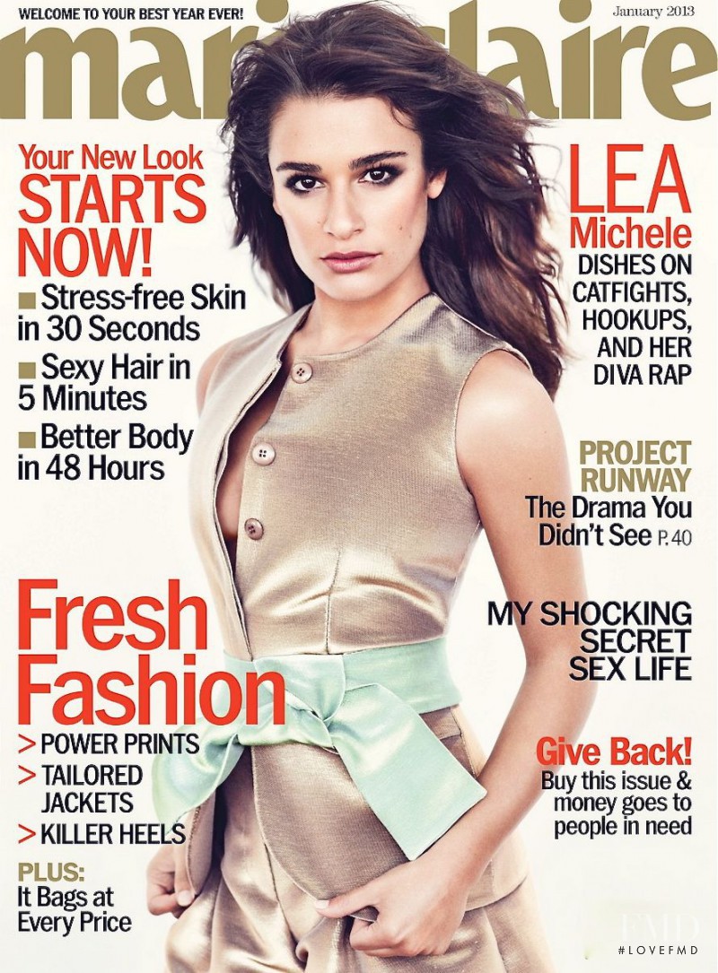 Lea Michele featured on the Marie Claire USA cover from January 2013