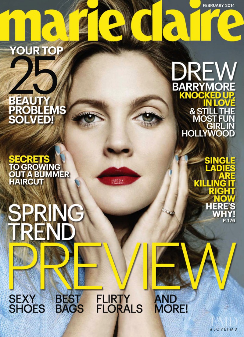Drew Barrymore featured on the Marie Claire USA cover from February 2014